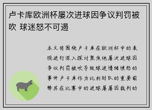 卢卡库欧洲杯屡次进球因争议判罚被吹 球迷怒不可遏